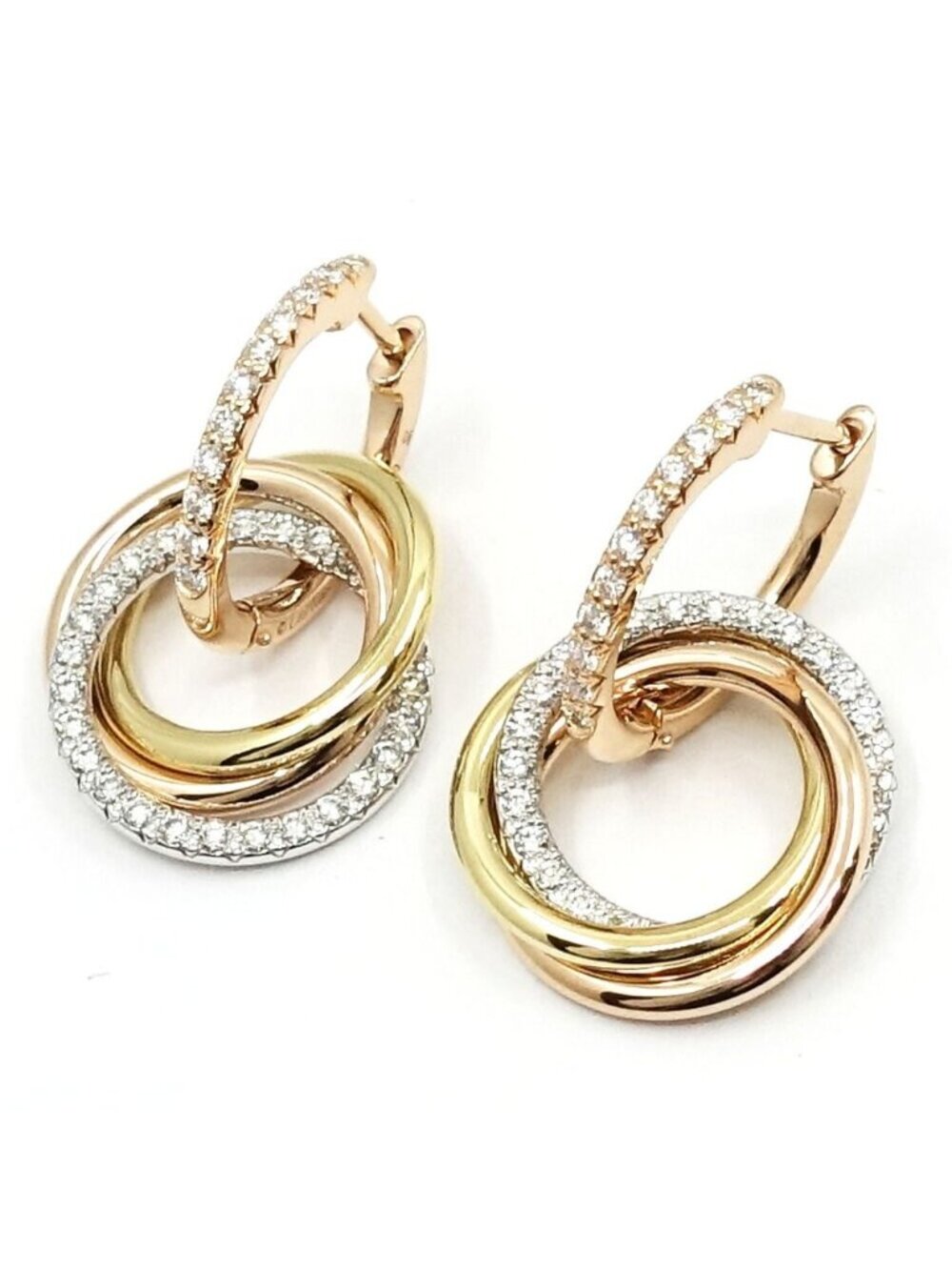 Cartier 18k Pink Gold WG YG Trinity Diamond Hoop Earrings Pave